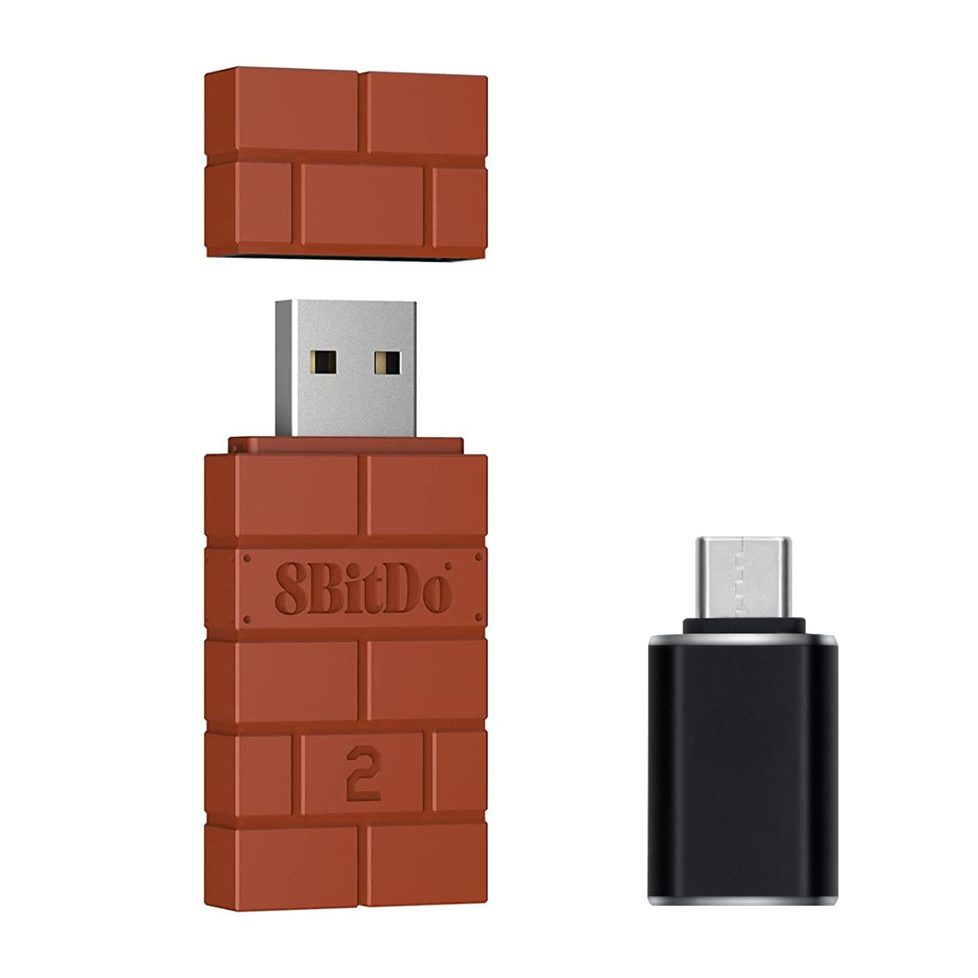 Mcbazel 8Bitdo Wireless USB Adapter 2 for Switch/Switch2, Windows, Mac & Raspberry Pi, Compatible with Xbox Series X/S, Xbox One, Switch Pro, PS5 Controller and More with OTG Adapter - Brown