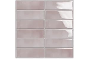 MOONFUN 10 Sheets Subway Tile Peel and Stick Backsplash,12”×12”Pink Self Adhesive Wall Tiles Stick on Back Splash for Kitchen,Bathroom,Camper