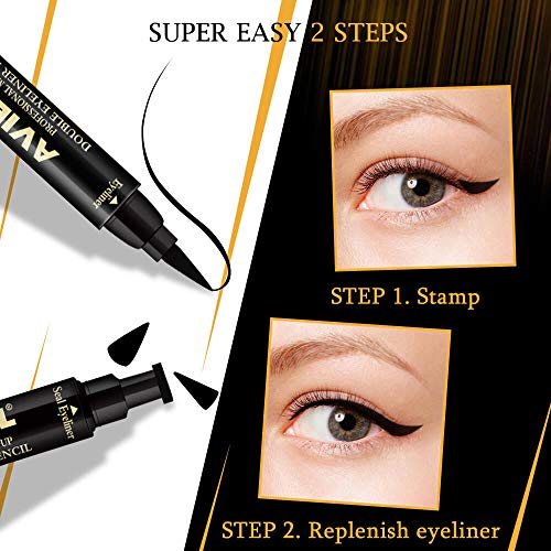 Winged Eyeliner Stamp Makeup Liquid Eye Liner Pen Cat Eye Eyeshadow Vamp Style Long Lasting Waterproof Smudge-proof Wingliner Pens 2 Packs Black - Thumbnail 6