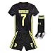2018-2019 Away C Ronaldo #7 Juventus Kids Or Youth Soccer Jersey & Shorts & Socks Black 7-8Years/Size 22