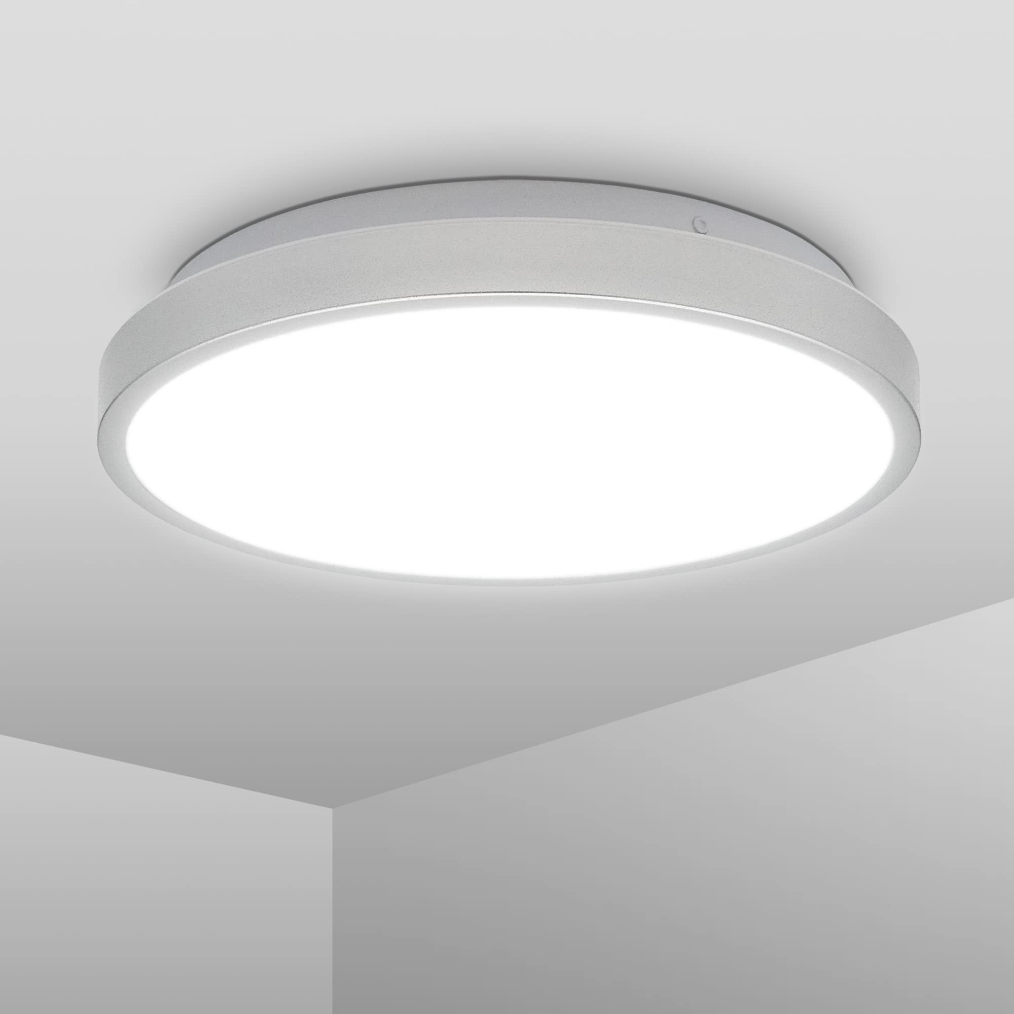 B.K.Licht 12 Watt LED Bathroom Ceiling Light I splashwater-Proof Bathroom lamp I Ø29cm/ 11.4in I Neutral White Light 4000 K I IP44 I Silver Rim