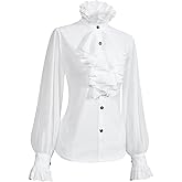 BOMFWAU Womens Victorian Vintage Long Sleeve Shirt Ruffle Stand Collar Blouse Medieval Gothic Tops