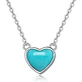 TANGPOET Dainty Heart Pendant Necklaces for Women Sterling Silver Lab Created Gemstone Necklace Jewelry Birthday Gift for Her with 18"+2" Chain