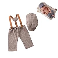Newborn Monthly Baby Photo Props Stripe Cool Boys Cap Rompers Photography (Coffee) Medium