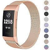 CAVN Compatible Fitbit Charge 3 / Charge 3 SE Bands Women Men Small Large, Metal Milanese Loop Stainless Steel Replacement Accessory Straps Bracelet Compatible Fitbit Charge 3 Fitness Tracker