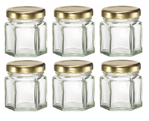 Nakpunar 30 pcs, 1.5 oz Mini Hexagon Glass Jars for Jam, Honey, Wedding Favors, Shower Favors, Baby Foods, DIY Magnetic Spice Jars