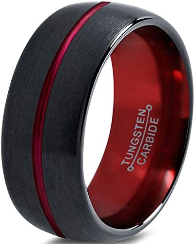 Tungsten Carbide Wedding Band Ring 10mm for Men Women Green Red Fuchsia Copper Teal Blue Purple Black Center Line Dome Black Brushed Polished