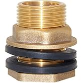 Joywayus 1/2" Female 3/4" Male Soild Brass Water Tank Connector Theaded Bulkhead Fitting With 2 Rubber Rings Stablizing