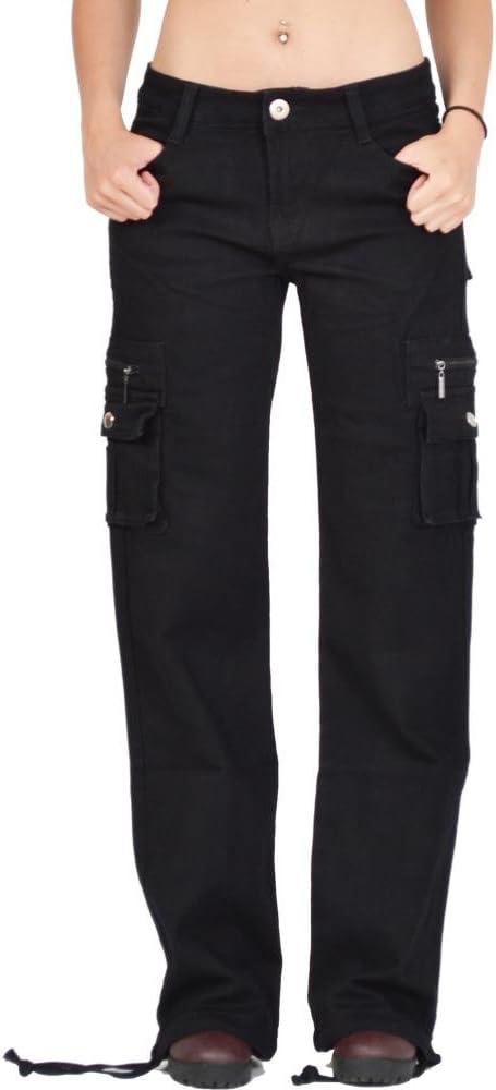 Wide Leg Cargo Pants Combat Trousers - Black