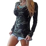 Women Camouflage Long Sleeve V Neck T shirt Tos Blouse