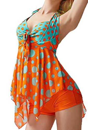 Aleumdr Womens Sweetheart Halter Backless Polka Dots Tankini Swimsuits with Swim Shorts S - XXXL