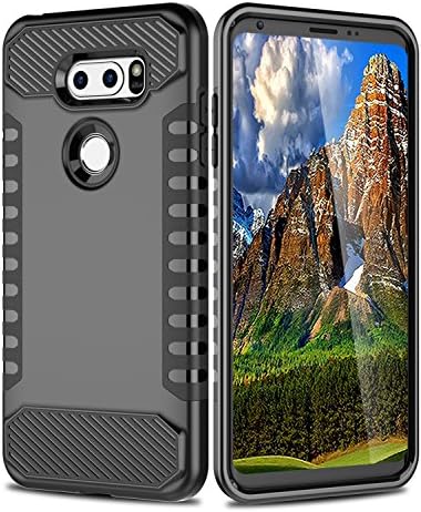 LG V30 Case, LG V30 Plus Case, LG V30+ Case, LG V30S, V30S ThinQ Case AMENQ Slim Dual Layers Hybrid Heavy Duty Shockproof Rubber Grip with Soft Silicone Bumper Armor Phone Cover for LG V30 2017-Black