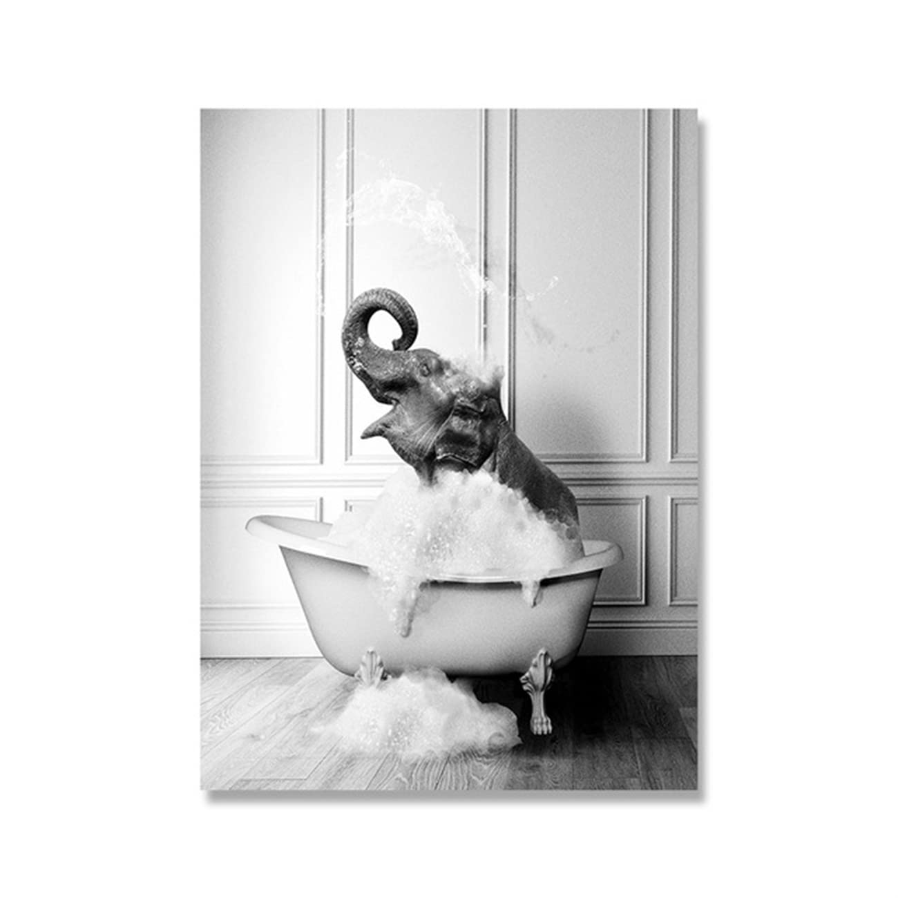 BWGHBH Unframed Animal Wall Art Abstract Painting Wall Decor,Cute Elephant Playing in the Bathtub Art Prints Painting Bathroom Picture for Living Room Bedroom Kitchen Artwork,40x50cm