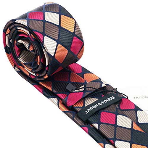 YOHOWA Orange White Plaid Check Tie Set Mens Necktie Pocket Square Cufflinks - Thumbnail 4