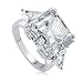 BERRICLE Sterling Silver 3-Stone Wedding Engagement Rings Asscher Cut Cubic Zirconia CZ Statement Cocktail Anniversary Ring for Women, Rhodium Plated Size 6
