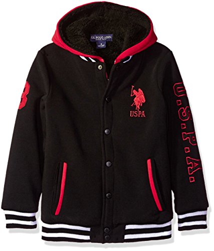 U.S. Polo Assn. Boys' Little Boys' Sherpa Lined Fleece Hoodie, Red, 5/6
