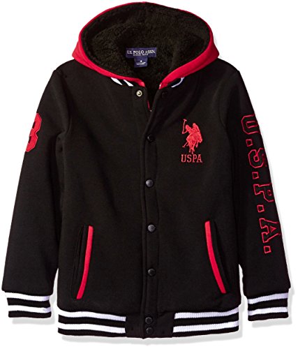 U.S. Polo Assn. Boys' Big Boys' Sherpa Lined Fleece Hoodie, Red, 14/16