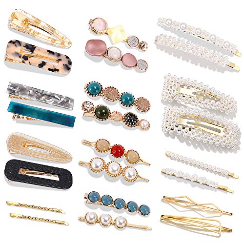 24Pcs Hair Clips - Cehomi Fashion Korean Style Pearls Hair Clips Barrettes Sweet Artificial Macaron Acrylic Resin Hairpins for Women,Ladies and Girls Headwear Styling Tools Hair Accessories