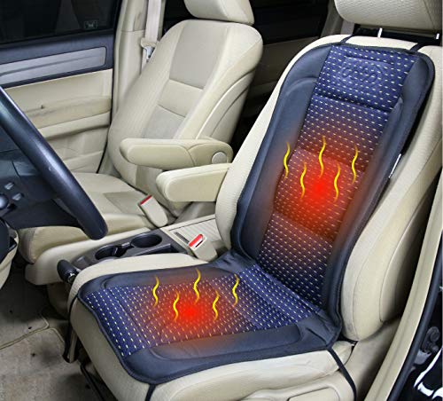ObboMed SH-4170A 12V 45W Deluxe Heated Seat Cushion Cover with Lumbar Support with Premium Cigarette Plug and Special Fitting (Vertical or Horizontal) for Car (Black with Dark Blue Pattern)