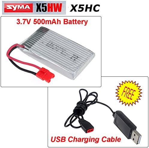 Sky Hobbie 1 Pcs 3.7v 500mah Li Po battery and 1pcs USB charge Cable for Syma X5HW X5HC FPV Wifi Rc Quadcopter