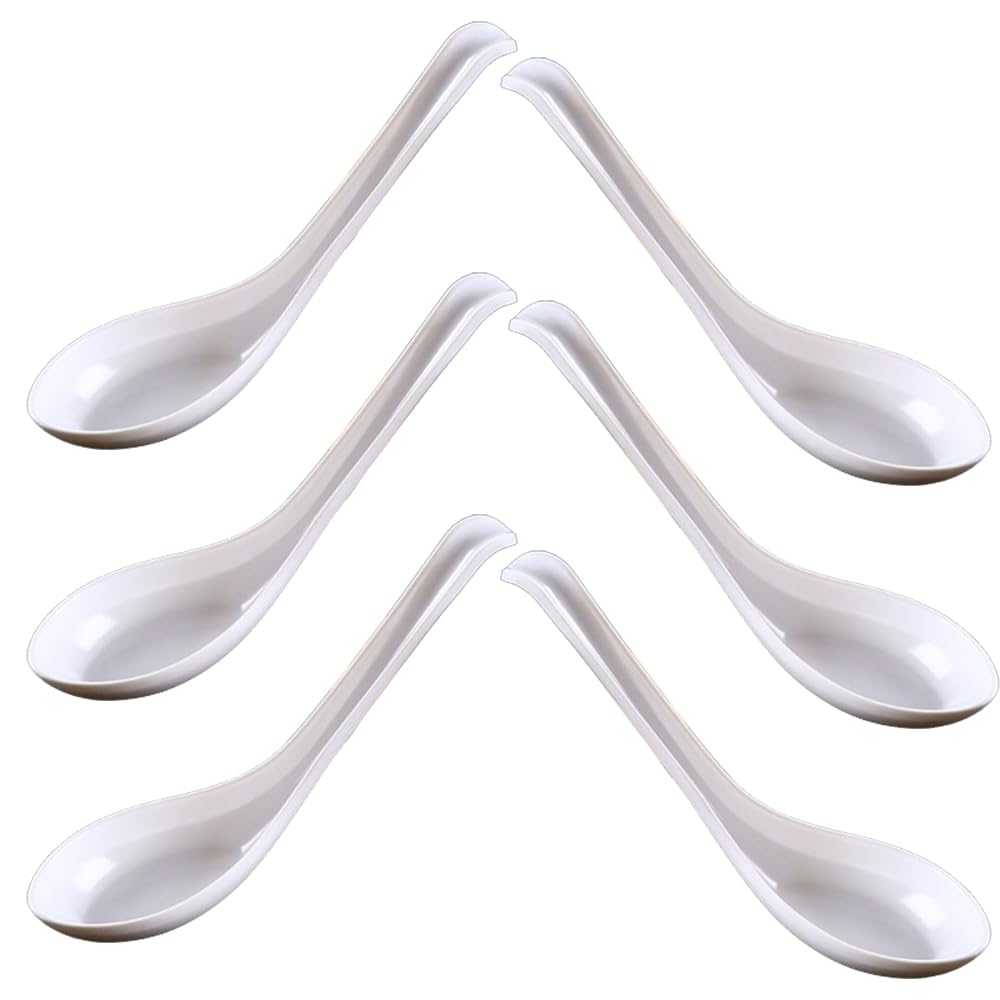 YUEYEHONGDYAIP Melamine Asian Spoon 6-piece Set - White Chinese Round Spoon for Rice and Asian Cuisine