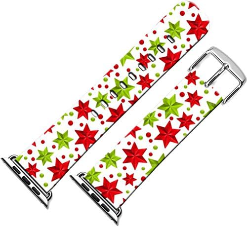 Band For Iwatch 42mm Series 3,Strap for Apple Watch Sport Leather Compatible Replacement 42mm for Women Series 1/2/3 + Christmas Printing Theme Design Green Red Ball