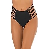 Panegy Women's High Waisted Bikini Bottoms Tummy Control Strappy Bathing Suit Bottom