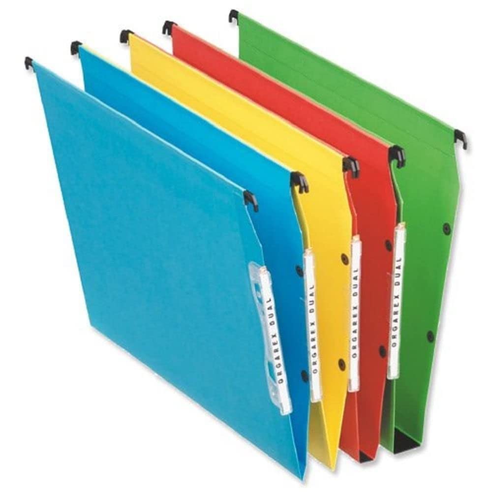 Esselte Dual Vertical Suspension File, A4, V-Base, Pack of 25 Connectable Files, Tabs Included, Blue, Orgarex Range, 21646