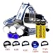 Garberiel 5000LM LED Tactical Headlamp 5 XM-L T6 Waterproof Flashlight Torch 5 Modes Headlight with Rechargeable Batteries and USB Cable for Hiking Camping Outdoor Riding Night Fishing (Blue Light) primary