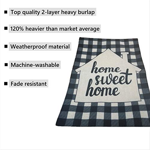 Mogarden Home Sweet Home Garden Flag, Double Sided, 12.5 x 18 Inches, Buffalo Check Plaid Heavy Weatherproof Burlap Yard Flag - Thumbnail 2