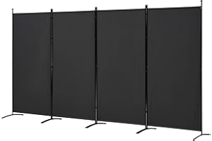 Spurgehom 4 Panel Room Divider Folding Privacy Screen, Freestanding Fabric Partition Portable Room Partition Wall Dividers for Home Office Room Restaurant, 136" W X 72" H (Black)