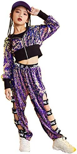 ™ Girls Boys Modern Jazz Hip-Hop Dancewear Children Kids Dance Sequins Costumes