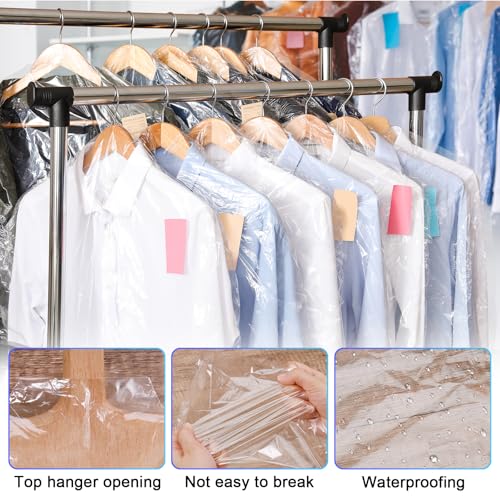 TranRantic Pack of 30 Plastic Clothes Covers, 60 x 140 cm Transparent Plastic Hanging Clothes Covers for Shirts, Jackets, Suits, Pullovers