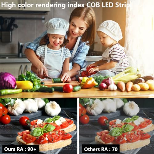 TOPAI COB LED Strip 12 V Warm White Outdoor Waterproof IP65, 5 m LED Strip 3000 K Self-Adhesive, Cuttable, CRI>90, 480LEDs/M High Density, Width 8 mm, for Kitchen, Cabinet, Home Decoration