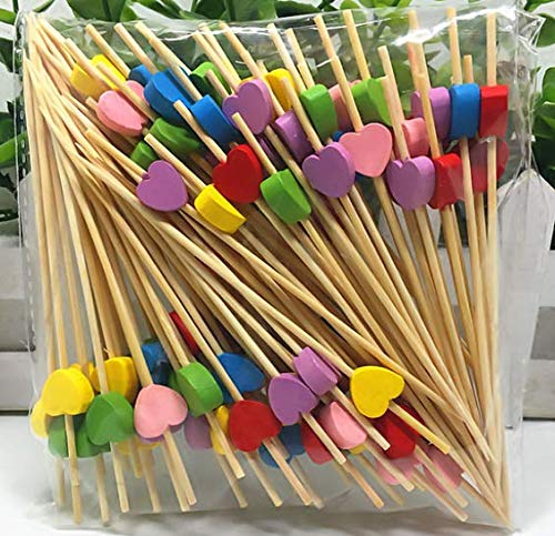 AILEXI Cocktail Sticks 100 Counts Wooden Toothpicks Party Supplies Frill Finger Food Fruits Sandwich Nibbles - Multicolors Hearts