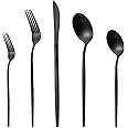 Matte Black Silverware Set, LAZAHOME Stainless Steel Flatware Cutlery Set Service for 4, 20-Piece Kitchen Utensil Set Include Spoons And Forks Set, Satin Polished Finished, Dishwasher Safe.