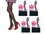 4-Pairs Pack L'eggs Seasonless Black Nylon Tights with Control Top, Medium (B)