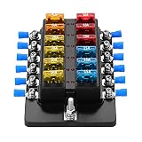 Blade Fuse Block Box Holder 12 Way With LED Indicator for Blown Fuse Suitable For Automotive Marine Boats Weiruixin (12way)