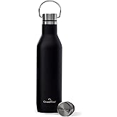 GrandTies Stainless Steel Water Bottles with 2 Lids | Slim Vacuum Insulated Cupholder Flask | Reusable Leak Proof BPA-Free Keep Cold Water bottle for School Gym Travel Sports | 21oz, Midnight Black