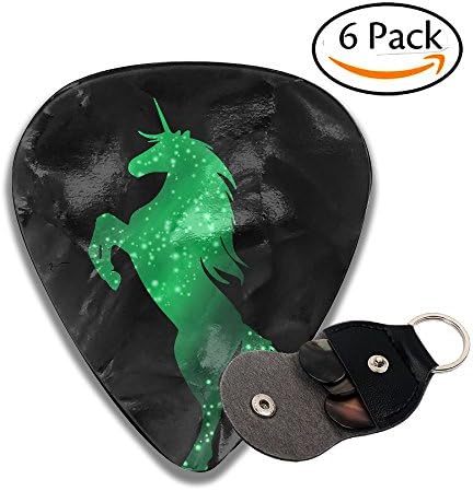 FasonKing PERFECT GIFT - Cool Galaxy Green Unicorn Horse Guitar Picks 6 Pack Heavy, Thin, Medium Gauges Celluloid Guitar Pick