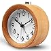 HaloVa Alarm Clock, Creative Fashion Silent Non Ticking Sweep Second Hand Bedside Desk Wooden Alarm Clock with Nightlight for Bedroom, Battery Operated