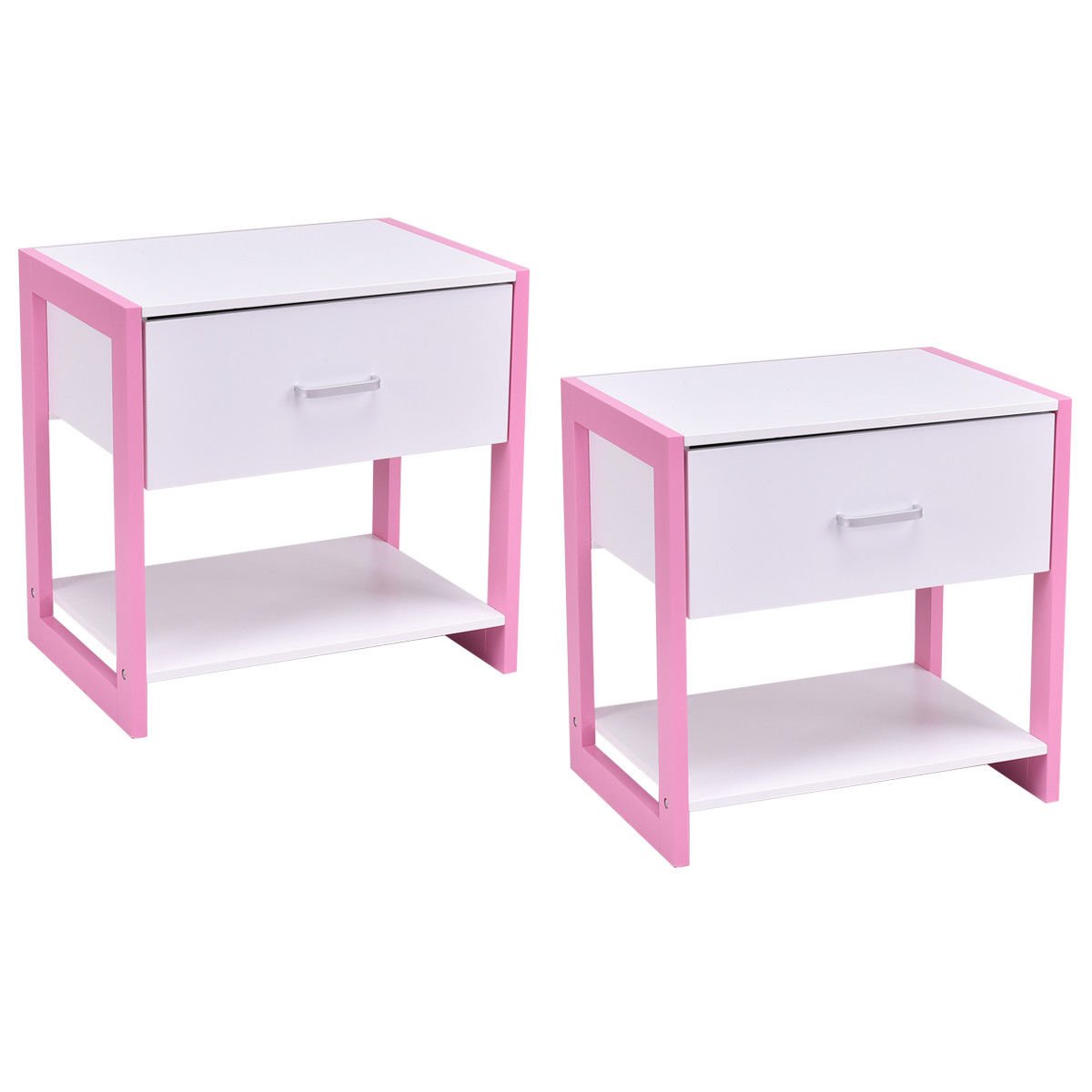 Furinno 2 11157pi Andrey 2 Pack Bin Drawer End Table Nightstand Light Pink Nightstands
