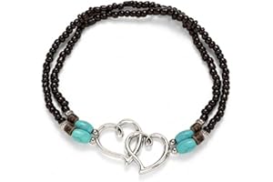 ALRNBY Heart Ankle Bracelet for Women Layered Anklets Stretchy Elastic Beaded Anklets Black/White/Blue Beaded Anklets Boho Tr