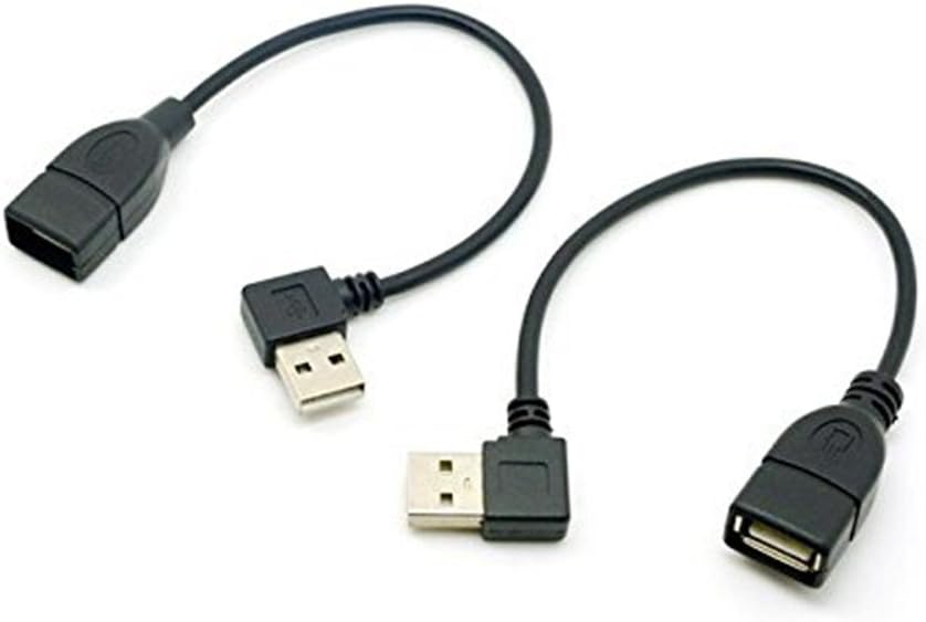 CHIBI 1 Pair of 90 Degree Left & Right Angled USB 2.0 A Male to USB Female Extension Cable Black