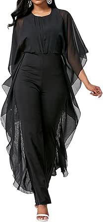 round neck high waist chiffon overlay black jumpsuit