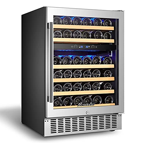 AAOBOSI 【Upgraded】 24 Inch Dual Zone Wine Cooler 46 Bottle Freestanding