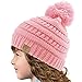 Kids CC Ages 2-7 Pompom Chunky Thick Stretchy Knit Slouch Beanie Cap Hat Pink