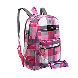 MGgear 16.5 Inch Plaid Children Backpack / Student School Bookbag w/ Pencil Case