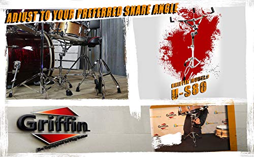 Snare Drum Stand by Griffin | Deluxe Percussion Hardware Base Kit | Double Braced, Light Weight Mount for Standard Snare and Tom Drums|Slip-Proof Gear Tilter| Sturdy Clamp Style Basket Holder - Thumbnail 7