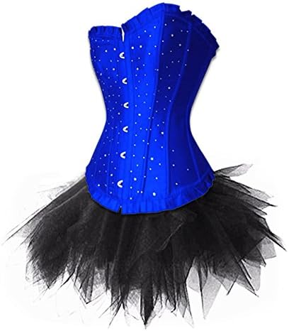 VDONA Fashion Lace up Boned Satin Overbust Corset Top With Tutu Skirt Set Burlesque Costumes Plus Size